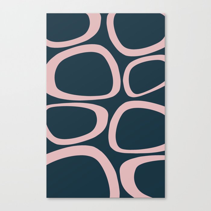 Mid Century Modern Funky Ovals Pattern Dark Blue and Pink Canvas Print