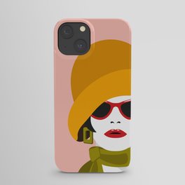 1960's Retro Vintage Fashion Illustration of Woman Wearing Cloche Hat and Retro Sunglasses.. iPhone Case