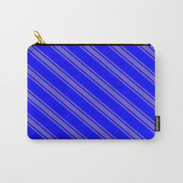 [ Thumbnail: Blue and Slate Blue Colored Striped/Lined Pattern Carry-All Pouch ]