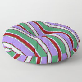 [ Thumbnail: Purple, Dark Red, Sea Green, and Light Grey Colored Lines Pattern Floor Pillow ]