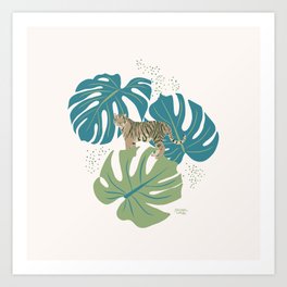 Wild at Heart Tiger and Monstera - Breezy Art Print