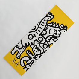 Black and White Cool Monsters Graffiti on Yellow Background Yoga Mat