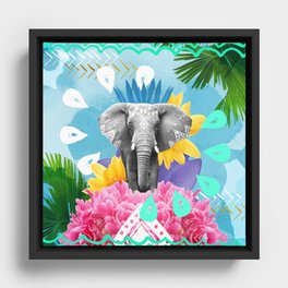 Elephant Festival - Blue Framed Canvas