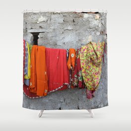 India colorful Clothes on Rope Shower Curtain