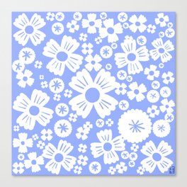 Modern Retro Light Denim Blue and White Daisy Flowers Canvas Print