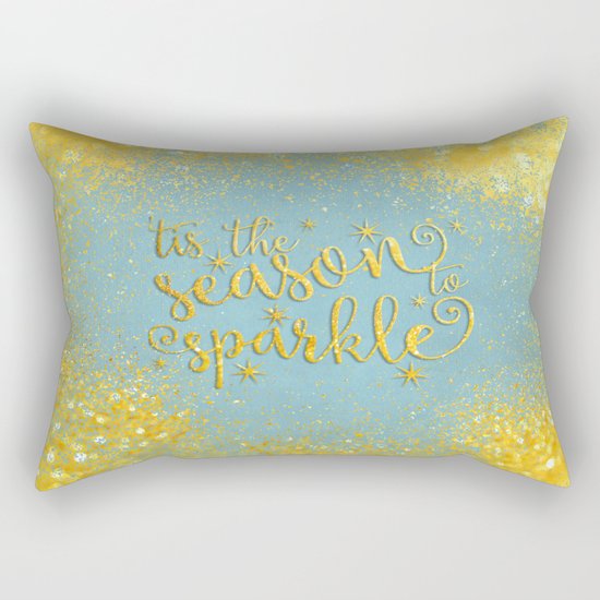 The season sparkle - Gold glitter effect Saying on aqua background on #Society6 Rectangular Pillow