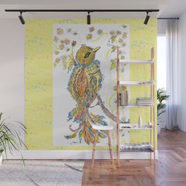 Yellow Flourished Doodle Bird Wall Mural