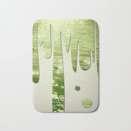 Glittery Green Ocean Dripping On Cream Textured Wall Bath Mat