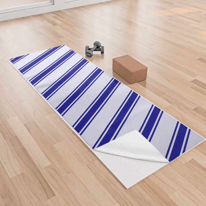 Lavender & Dark Blue Colored Striped Pattern Yoga Towel