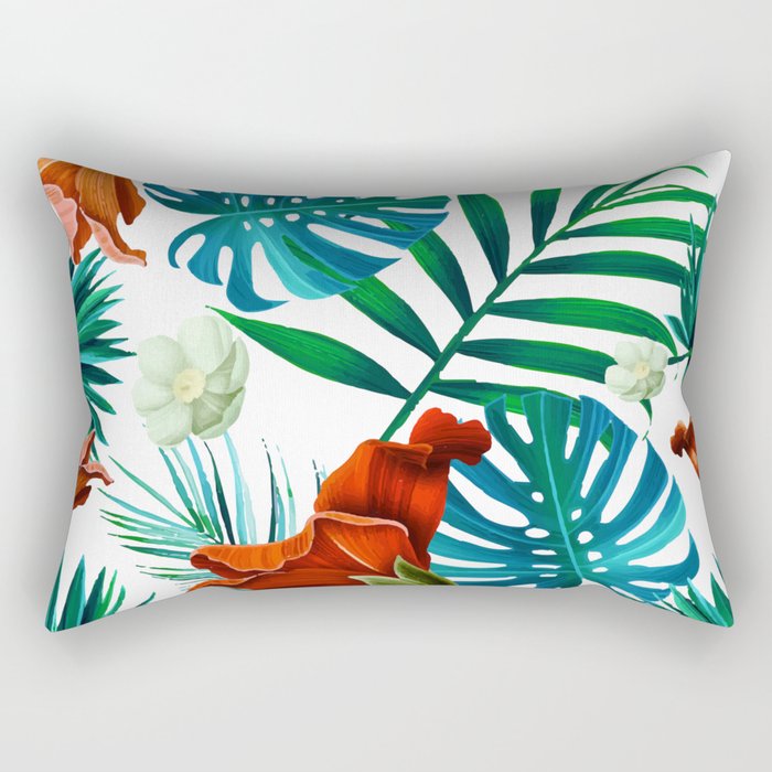 Tropical Leaves and flowers Rectangular Pillow