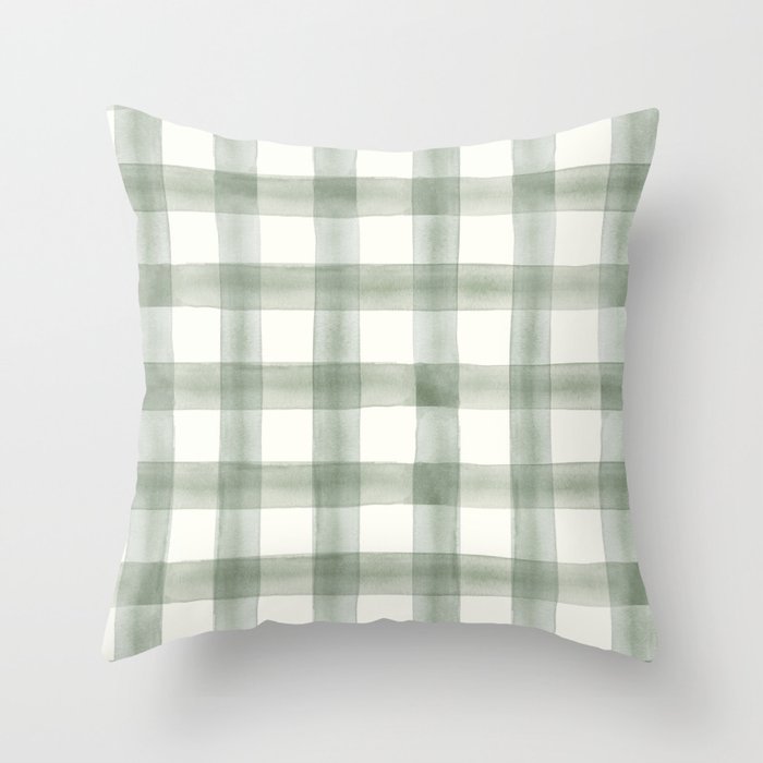 watercolor plaid - sage Throw Pillow