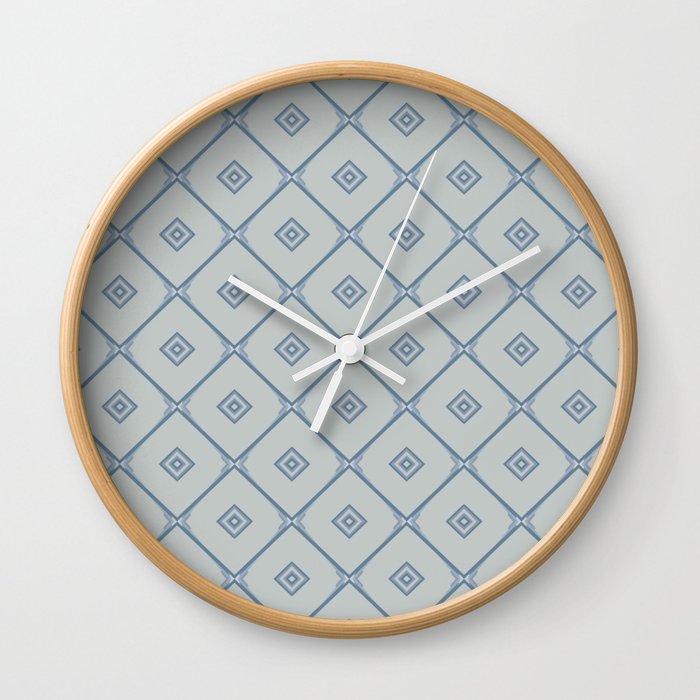 Grey Blue Square Pattern Wall Clock