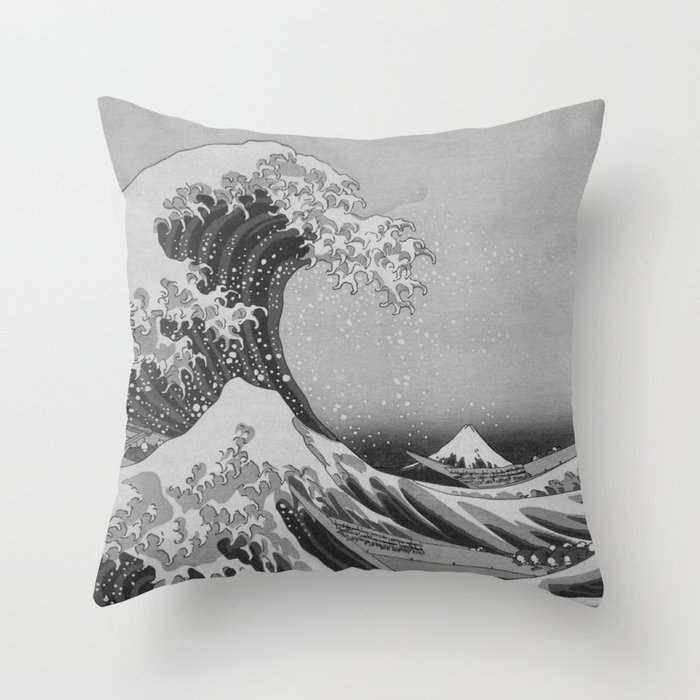 Black White Japanese Great Wave Off Kanagawa By Hokusai Throw