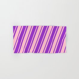 [ Thumbnail: Dark Orchid & Pink Colored Lined/Striped Pattern Hand & Bath Towel ]