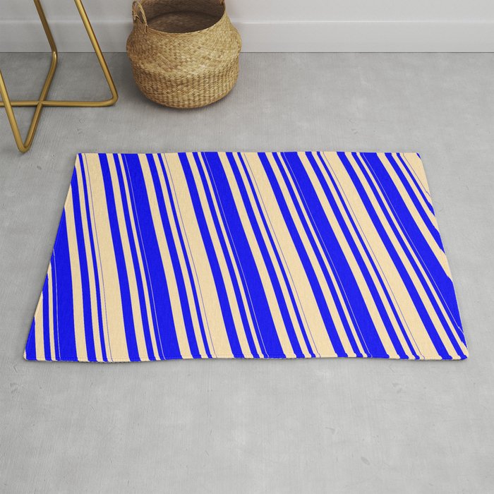 Blue & Beige Colored Striped Pattern Rug