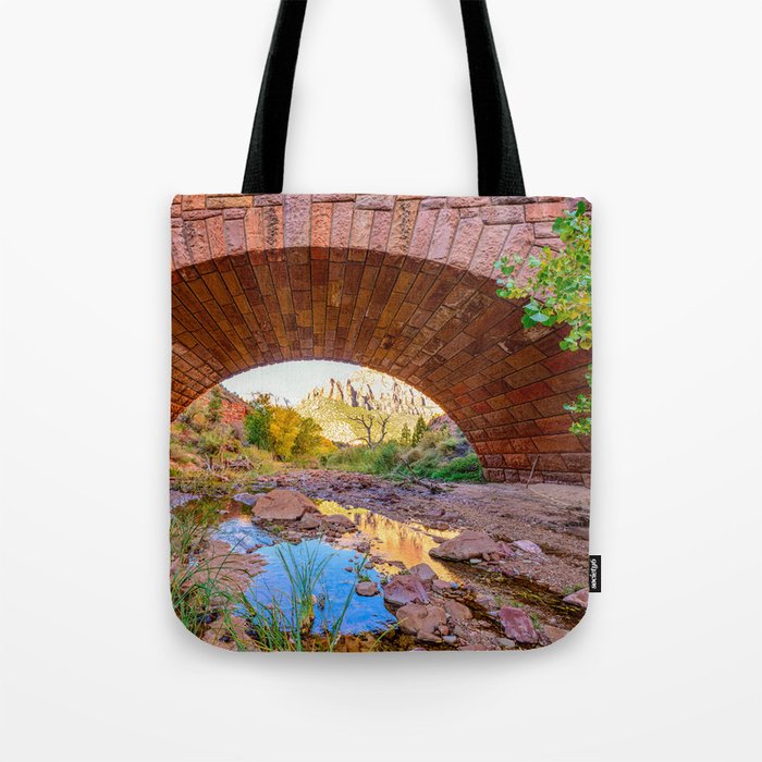 Autumn Colors and Water Reflections - Pine Creek Bridge, Zion National Park, Utah Tote Bag