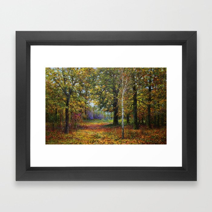 Jewels of Autumn Foliage with Sugar Maples, Lilac, White Birch & Blueberry landscape by V. Metyolkin Framed Art Print
