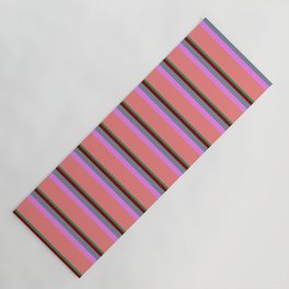 [ Thumbnail: Vibrant Sea Green, Maroon, Light Slate Gray, Violet & Light Coral Colored Stripes Pattern Yoga Mat ]