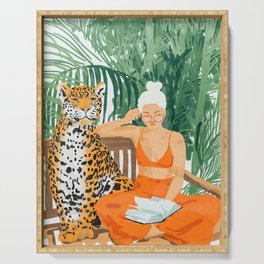 Jungle Vacay | Modern Bohemian Blonde Woman Tropical Travel | Leopard Wildlife Forest Reader Serving Tray