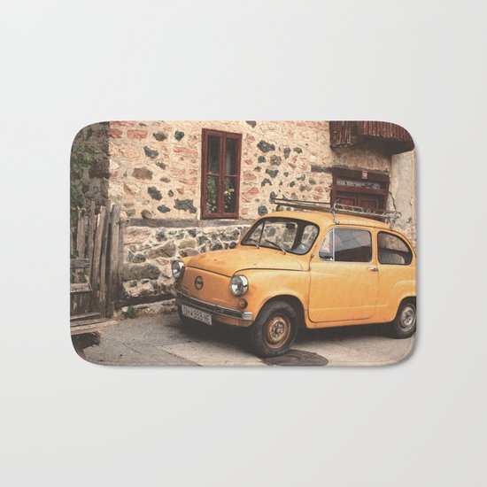 Yellow car vintage Bath Mat