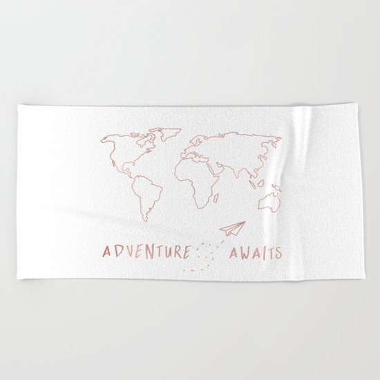 Adventure Map in Rose Gold Beach Towel