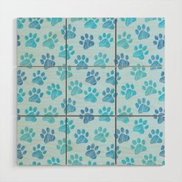 Blue Paws doodle seamless pattern. Digital Illustration Background. Wood Wall Art