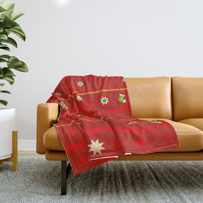 Christmas Pattern Retro Red Tiny Items Throw Blanket