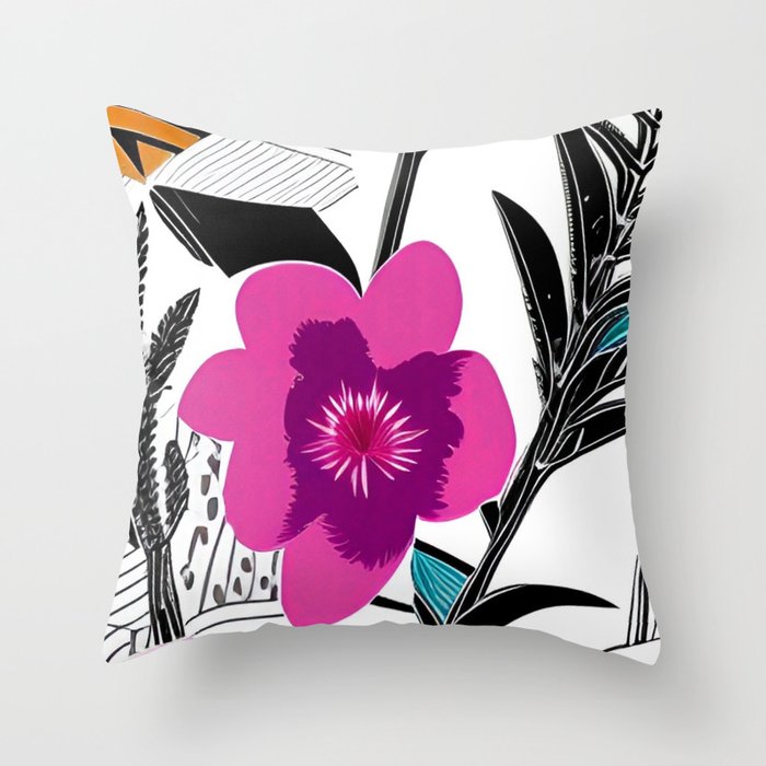 Artsy Botanical II - maroon turquoise black art and home accessories Throw Pillow
