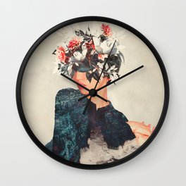 Kumiko Wall Clock | Digital, Curated, Landscape, Beautiful, Woman, Surreal, Frankmoth, Flowers, Blue, Graphicdesign 