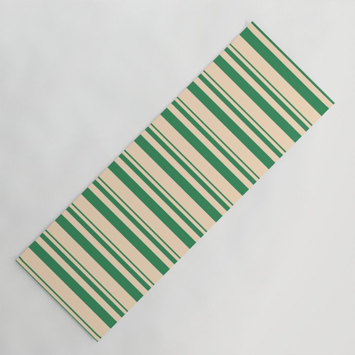 Sea Green & Bisque Colored Stripes Pattern Yoga Mat
