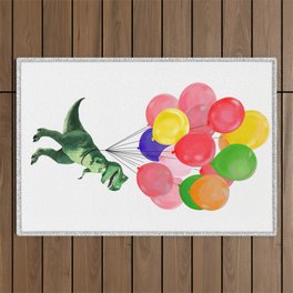 Let's Fly T-Rex With Colourful Balloons Outdoor Rug