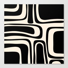 Palm Springs - Midcentury Modern Abstract Pattern in Black and Almond Cream  Canvas Print