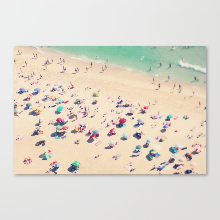 Aerial Beach Photography - Ocean Print - Colorful Beach Umbrellas - Sea photo by Ingrid Beddoes Canvas Print