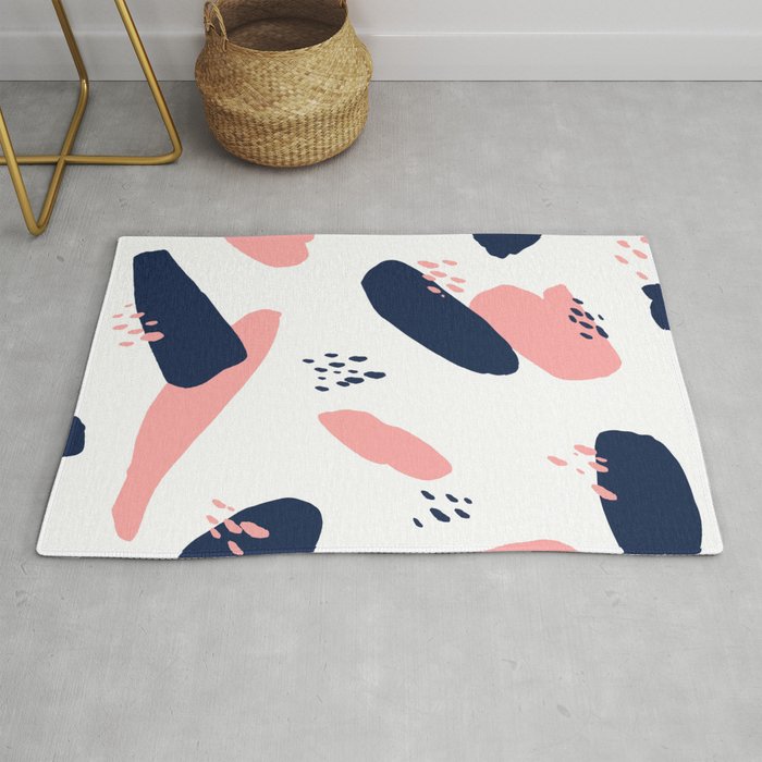 Modern Abstract Navy Blue Pastel Pink Geometric Paint Strokes With
