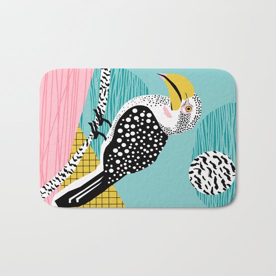 What - memphis tropical retro neon throwback 1980s 80s style hipster abstract bird vacation nature Bath Mat