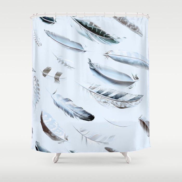 Cosmic Feathers Blue Dust Shower Curtain