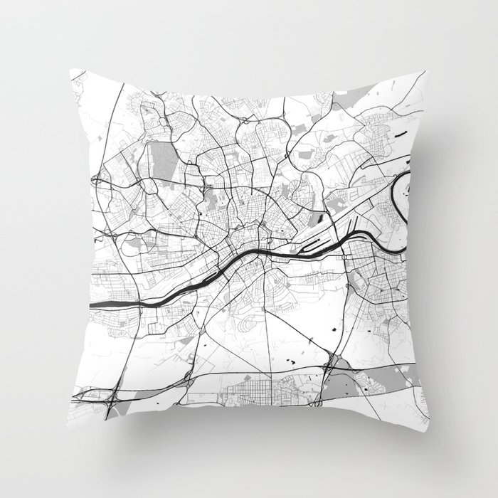 Frankfurt City Map Gray Throw Pillow