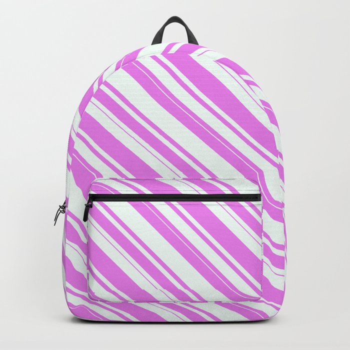 Violet & Mint Cream Colored Striped/Lined Pattern Backpack