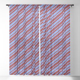 [ Thumbnail: Cornflower Blue & Dark Red Colored Lines Pattern Sheer Curtain ]