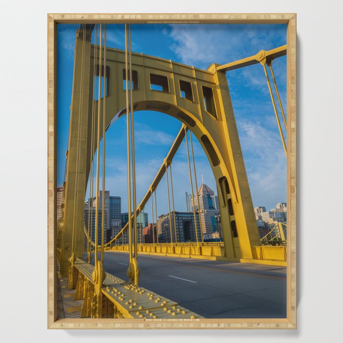 Pittsburgh Pennsylvania Steel City Bridge Skyline Photography Print Serving Tray