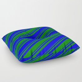 [ Thumbnail: Green and Blue Colored Stripes/Lines Pattern Floor Pillow ]