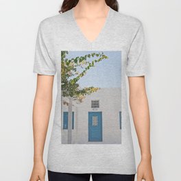 Santorini Oia Blue Door Dream #2 #minimal #wall #decor #art #society6 V Neck T Shirt