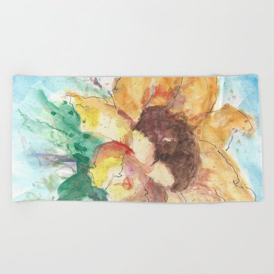 Happy Sunflower Beach Towel