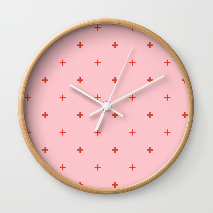 red + pink cross pattern Wall Clock