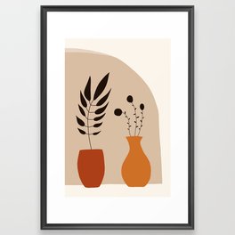 Abstract flower wall art | illustration, drawing, terracotta, leaves | Modern Framed Art Print