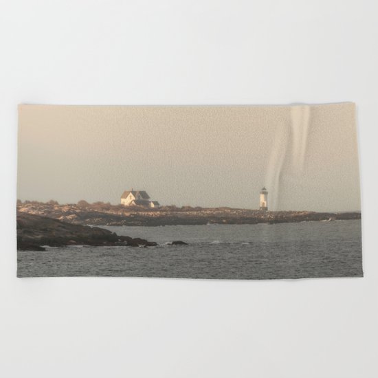 Hazy Straitsmouth lighthouse Beach Towel