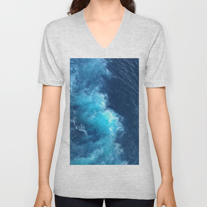 Ocean Blue Waves V Neck T Shirt