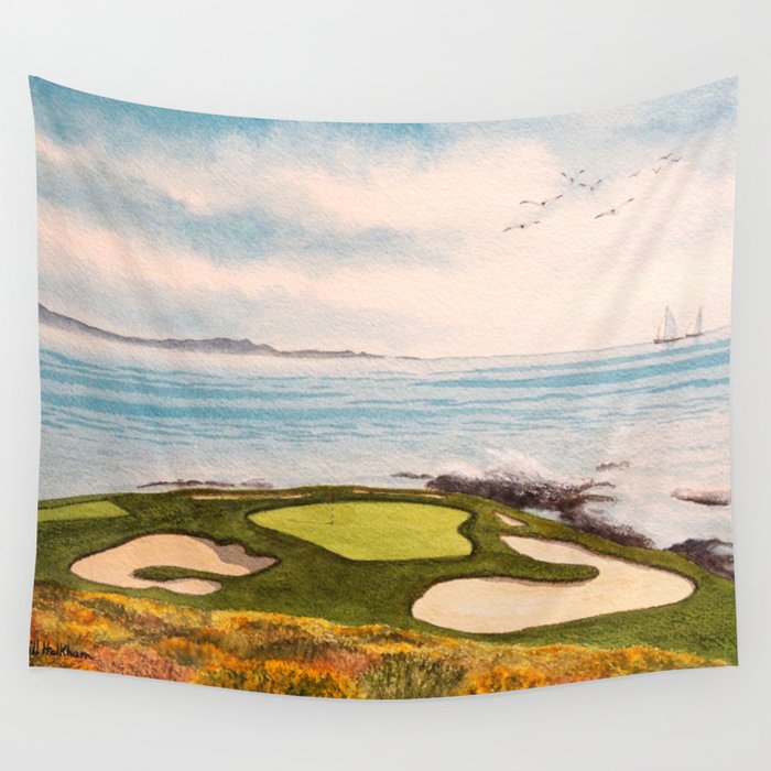 Pebble Beach Golf Course Signature Hole 7 Wall Hanging Tapestry By Bill Holkham Small 51 X 60 Shefinds