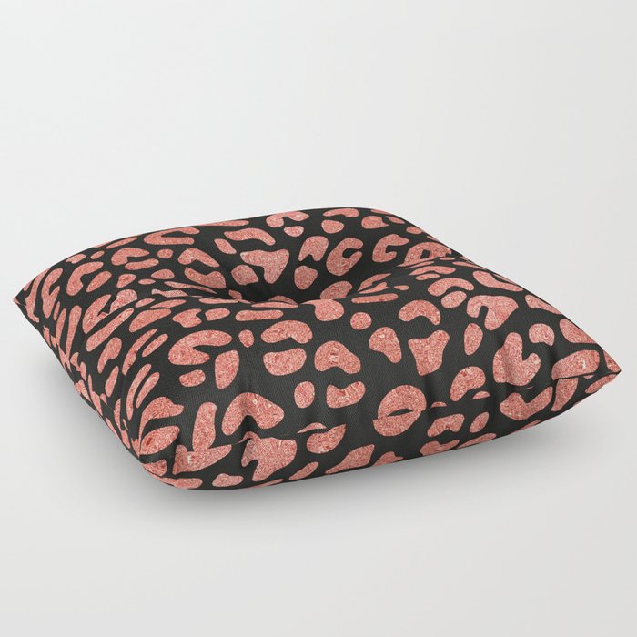 Peach Glitter Leopard Print Pattern Floor Pillow