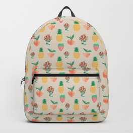 Summer Fruit Remix Pattern (Pineapple, Peach, Flowers, Strawberry) - Grey Backpack